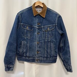 Vintage Lee Storm Rider Denim Jacket with Tan Corduroy Collar and Blanket Lined
